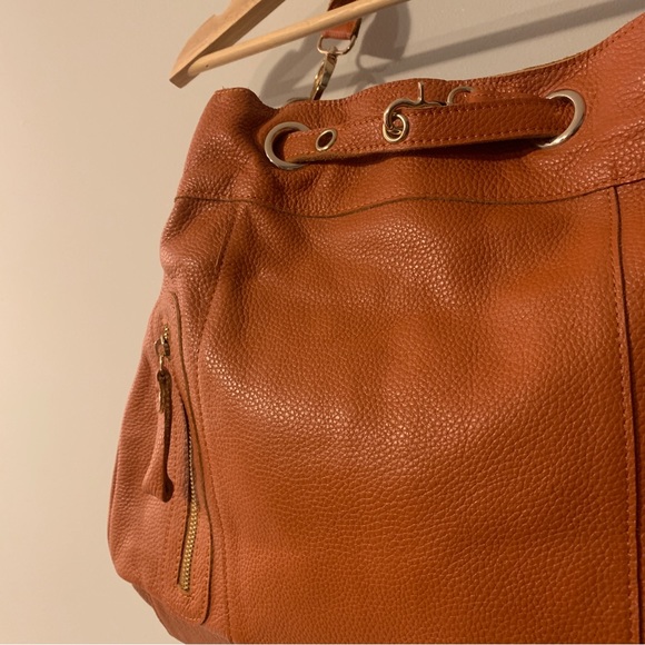 Leather Bag X Sam & Kate by Park Avenue Tan/ Orange tone  Rlaxed Tote Satchel - Picture 3 of 7